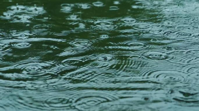 下雨素材湖面雨点意境雨滴水面波纹
