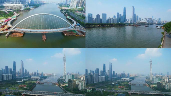 广州海心桥建设中多镜头最新航拍