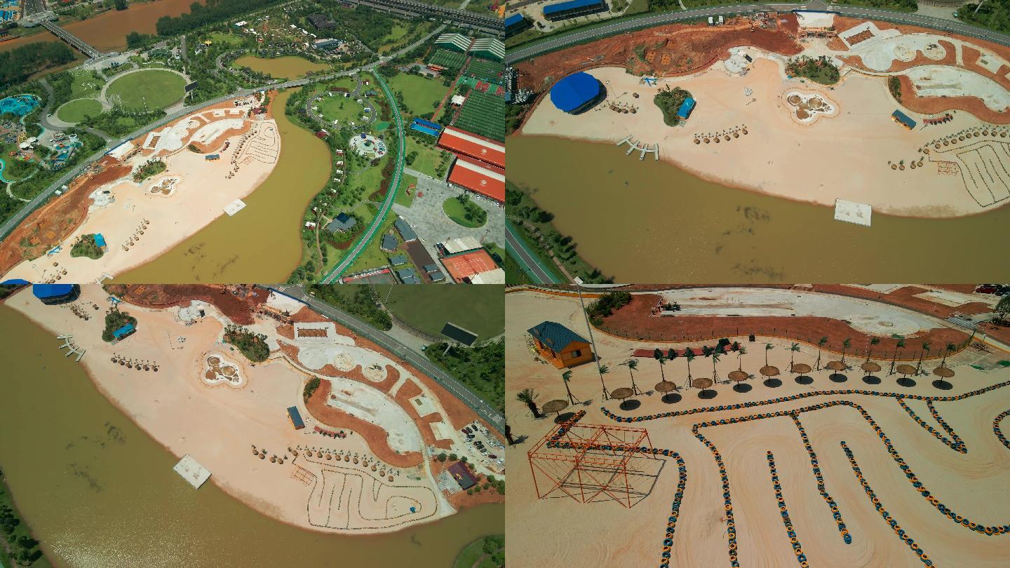 4K长沙月亮岛儿童沙滩乐园航拍空镜