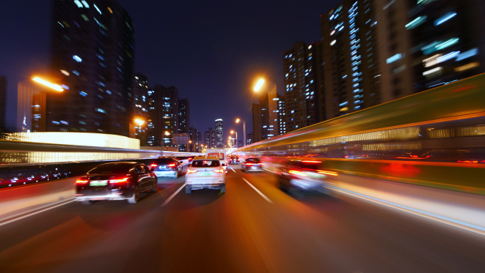 4K原创)繁华城市夜景高架桥高速公路延时