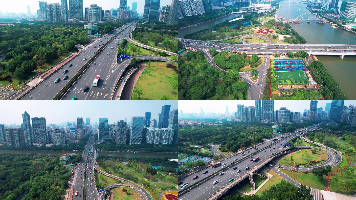 广州城市交通广州大桥5段合并最新多镜头