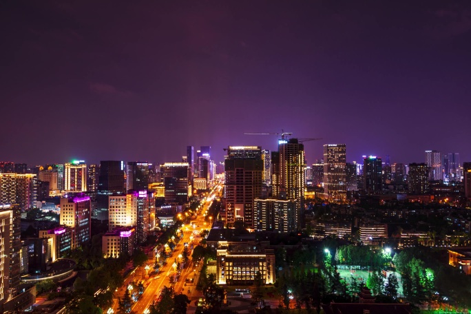 成都市中心人民南路华西坝夜景延时4K