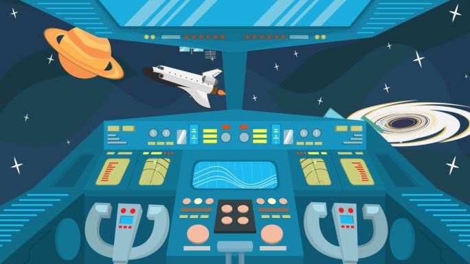 童趣卡通宇航员太空飞行舱场景循环