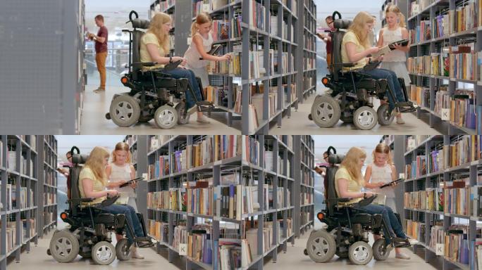一个女孩把一本书递给坐在轮椅上的女人
