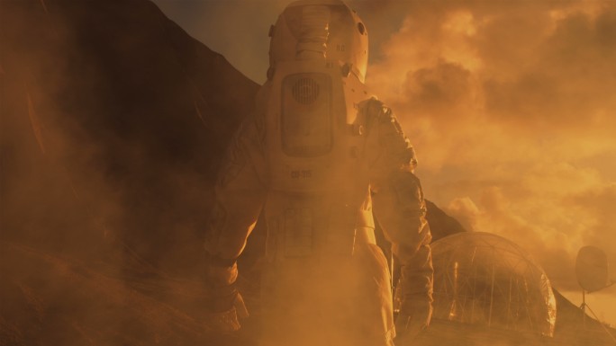 在火星上宇航员走向基地/研究站