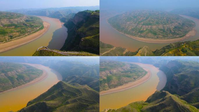 航拍黄河陕西榆林清涧太极湾