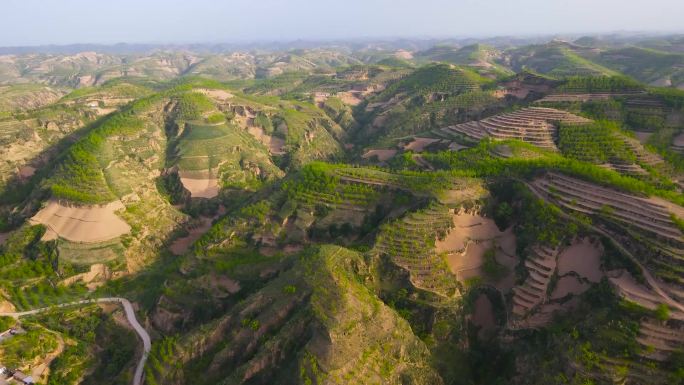 航拍陕北延安榆林佳县黄土高坡原貌