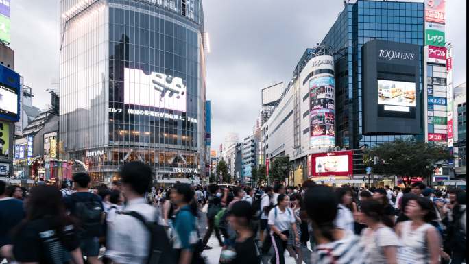 日本东京涉谷路口行人过街延时