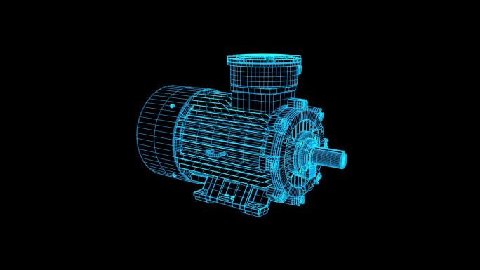 蓝色线框全息科技电机动画素材带通道