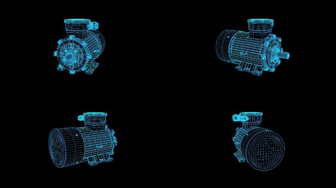 蓝色线框全息科技电机动画素材带通道