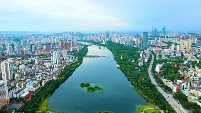 南宁城市大景空镜航拍 南湖公园 城市风光