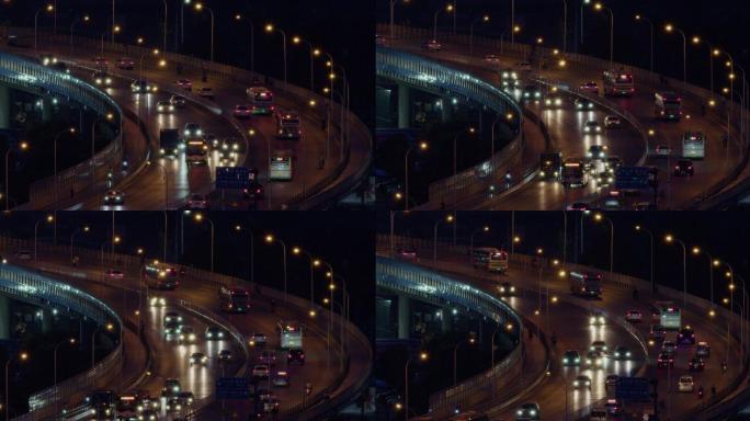 4K夜晚城市桥梁车流灯光