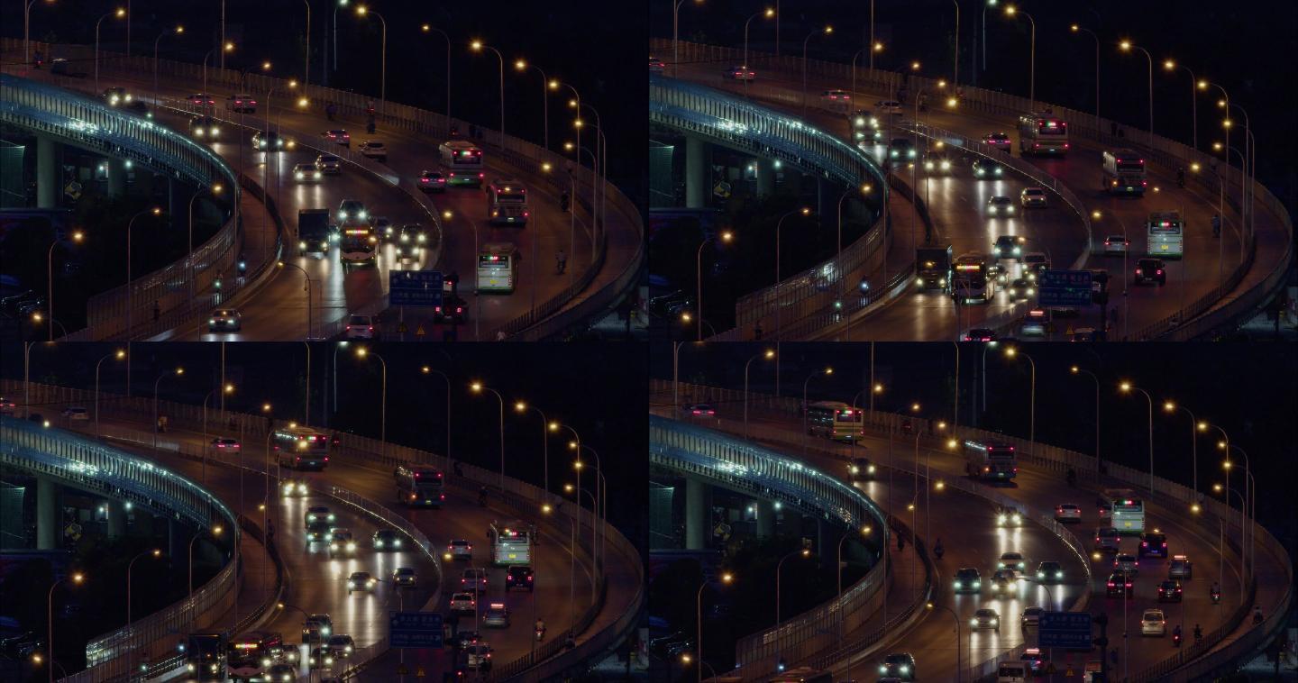 4K夜晚城市桥梁车流灯光