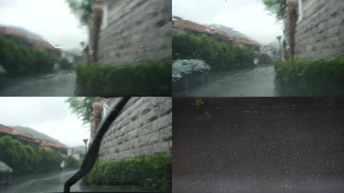 车窗玻璃上的雨水