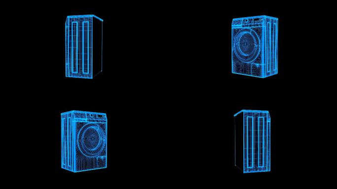蓝色线框全息科技滚筒洗衣机动画素材带通道