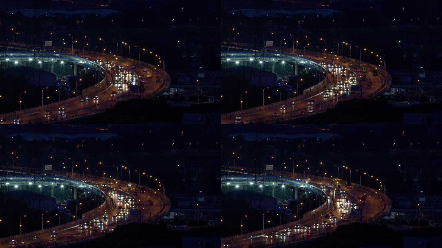 6K夜晚城市桥梁车流灯光