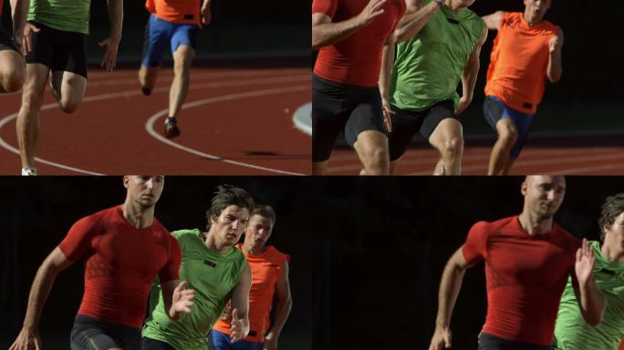 在赛道上奔跑运动员跑步比赛慢动作短跑运动