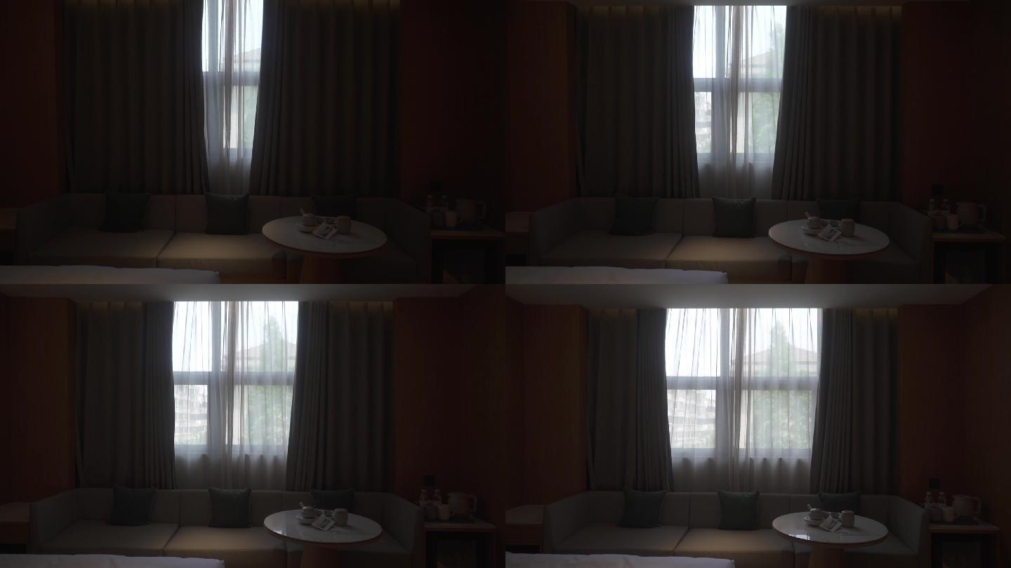 酒店房间自动打开的窗帘