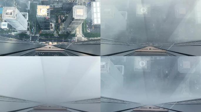 深圳平安国际金融中心顶俯拍云雾车流延时