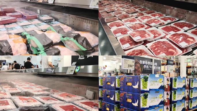 超市里一组冷冻肉类的画面
