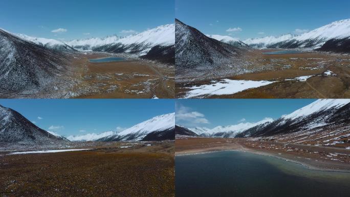 4k西藏风光视频高原湖泊黄色山谷雪山雪峰