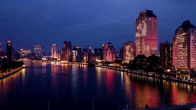广州珠江两岸灯火夜景航拍延时