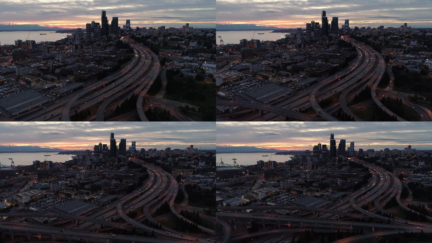 西雅图市夕阳交通