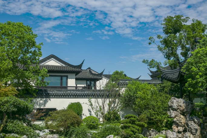 中国风，中式别墅，庭院延时摄影
