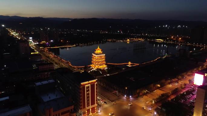 航拍山西清徐夜景