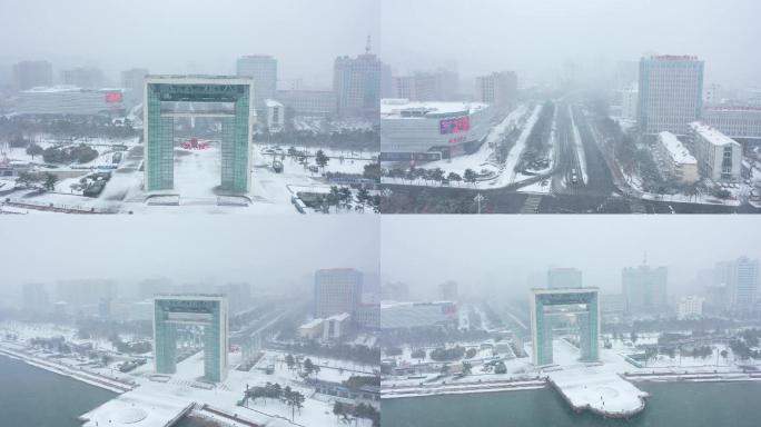 幸福门雪景航拍威海