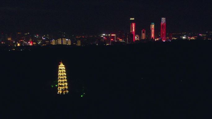 南宁航拍龙象塔青秀山夜景地标东盟商务区