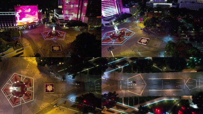 航拍5.4k广州海珠广场夜景全貌