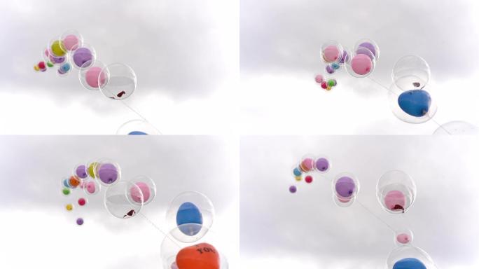 4K天空中飘动的气球