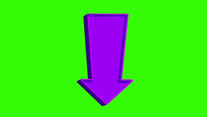 绿色屏幕上指向下方的动画紫色箭头