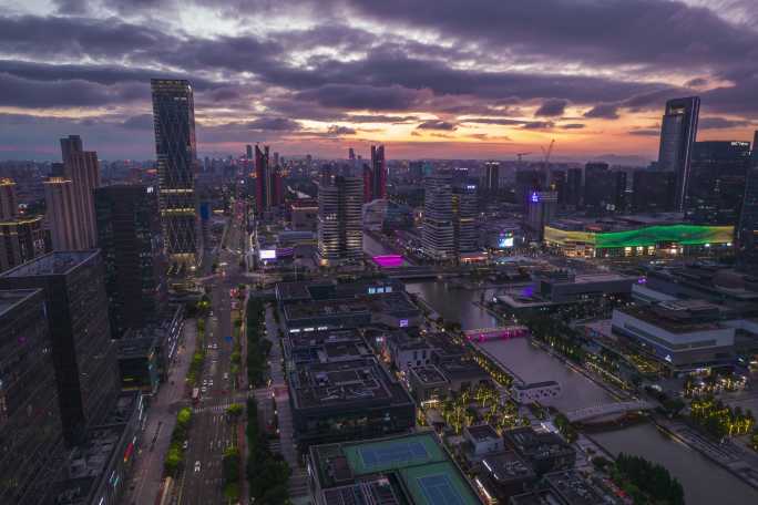 宁波东部新城航拍-晚上