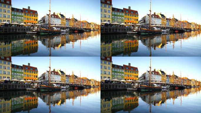 哥本哈根古城著名的尼哈文码头风景