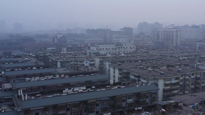 西安城市航拍鸽子飞过