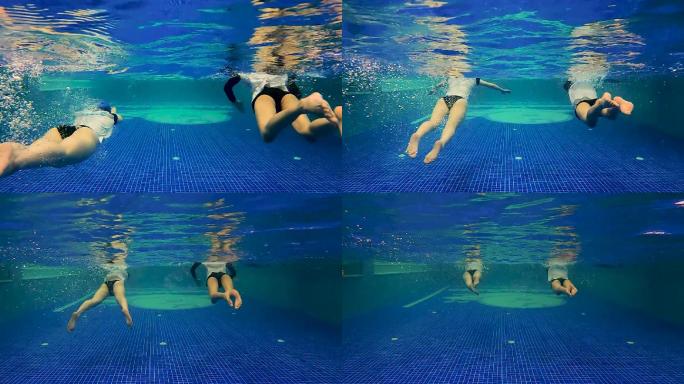 两个人潜泳游泳池健身游泳水下相机
