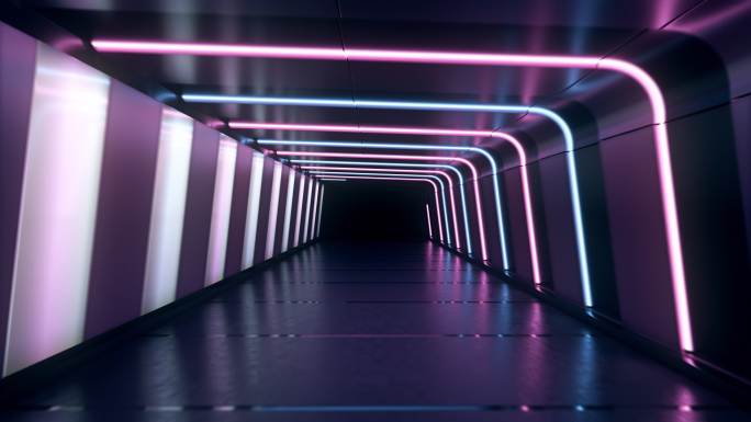隧道里霓虹灯穿梭空间时空穿梭光线晚会