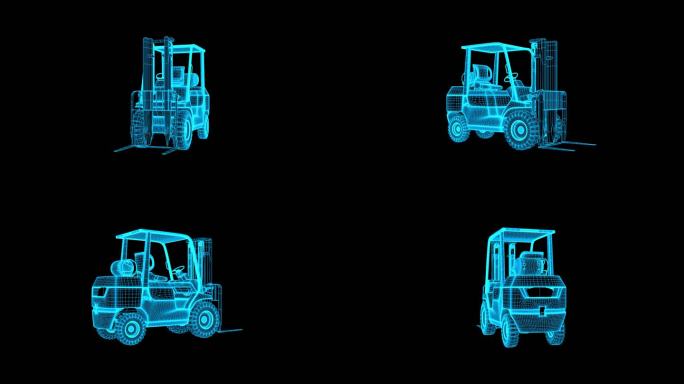 蓝色线框全息科技叉车动画素材带通道
