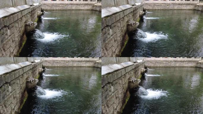 山东济南：黑虎泉兽首喷泉慢镜头