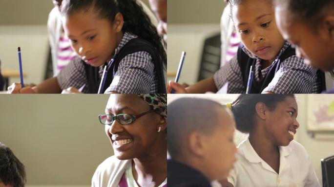 非洲教师和女学生绘画美术课素描课写生画画
