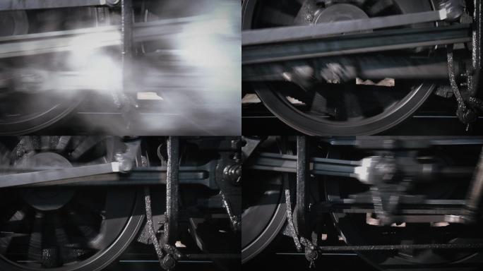 蒸汽火车车轮慢动作行驶中的动作