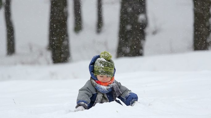 快乐的孩子在雪中玩耍