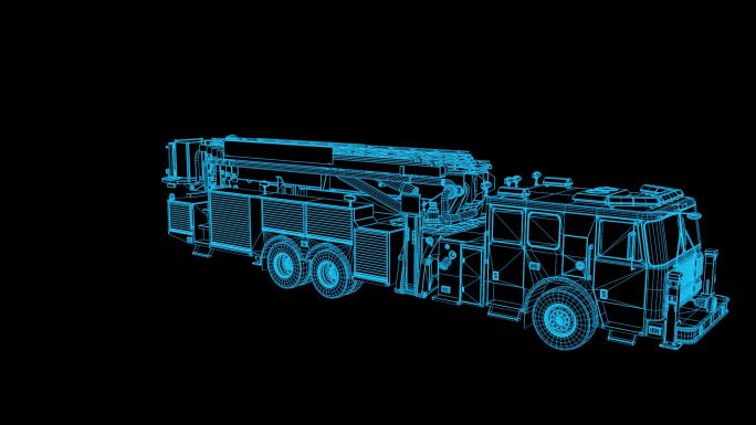 蓝色线框全息科技消防车动画素材带通道