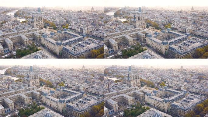 巴黎圣母院鸟瞰图城市快速高速发展商务航拍