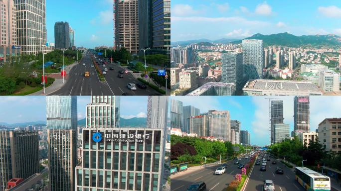 4K航拍城市商务金融中心-青岛崂山金家岭