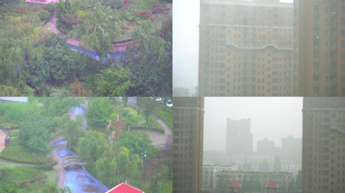 实拍小区下暴雨