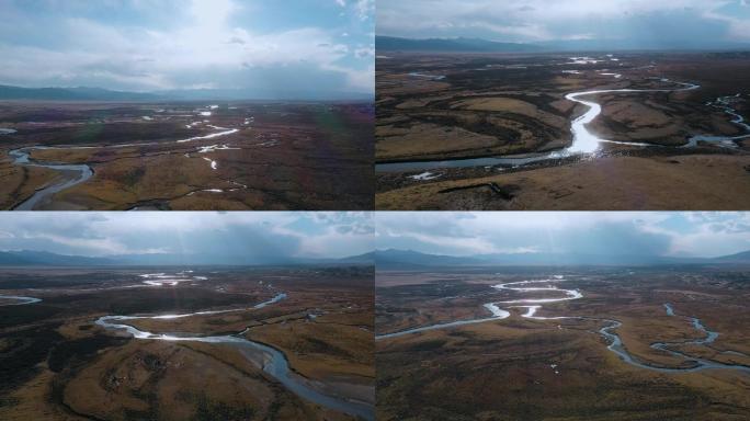 4k河流视频江河上游逆光高原河流勾画图案