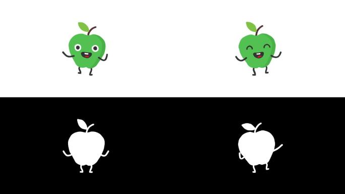 有趣的苹果角色跳舞和微笑。